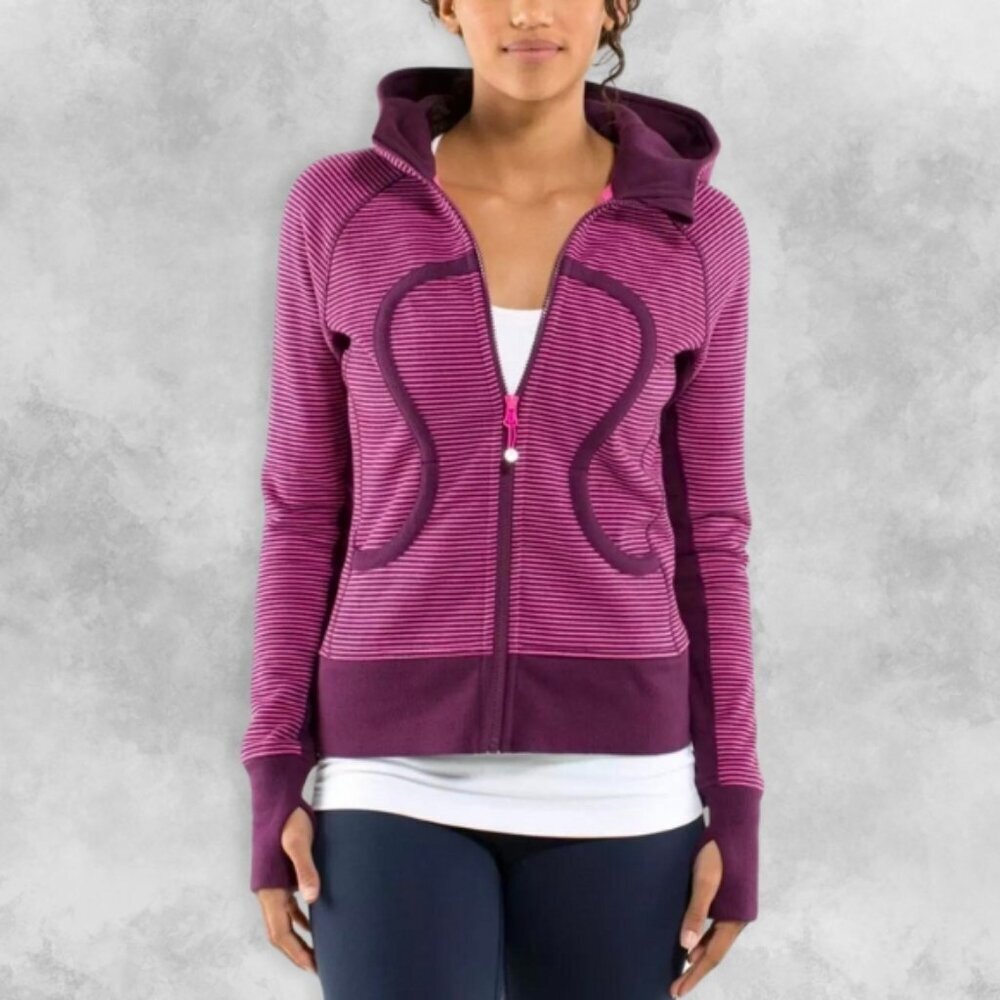 Lululemon Scuba Hoodie Jacket Zip Closure Hip Length Stripes Pattern Women's M